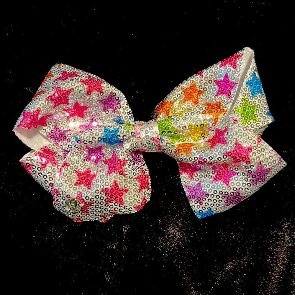 Silver JOJO Bow with rainbow stars